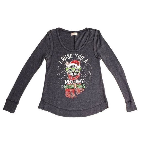 Altar’d State I wish you a meoowy Christmas thermal gray women’s size small - Picture 1 of 8